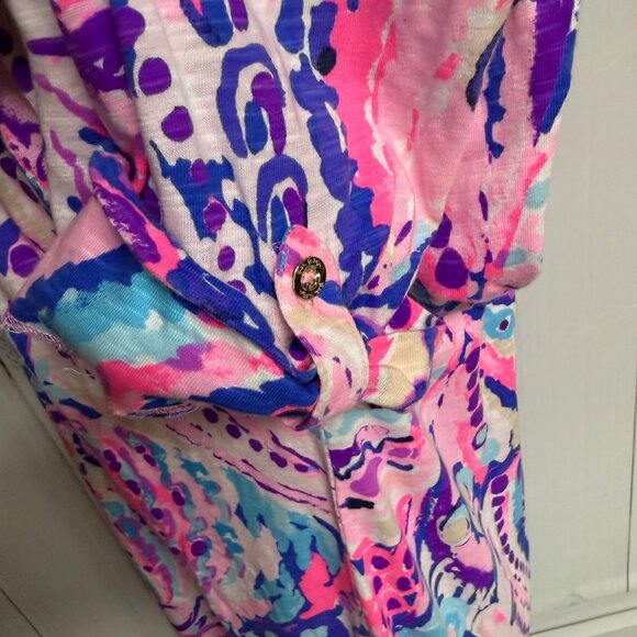 Lilly Pulitzer Sleeved Essie Dress Coral Shell Out Large, EUC - Picture 4 of 12